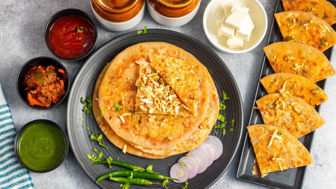 Breakfast Plate Filled With High-Protein Paneer Paratha