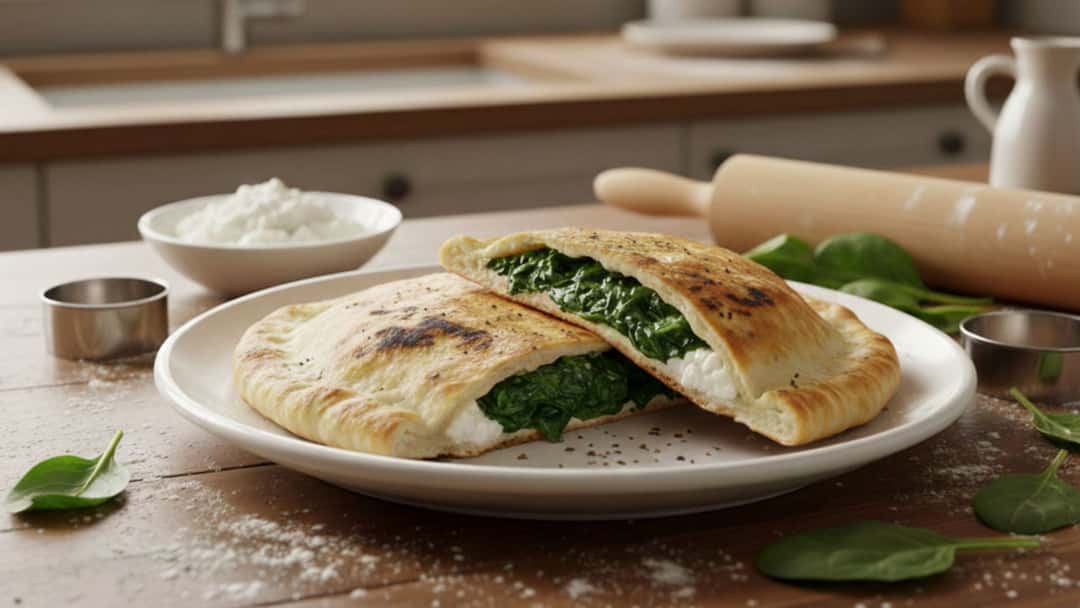 A view of Spinach & Ricotta Paratha Calzone on a plate